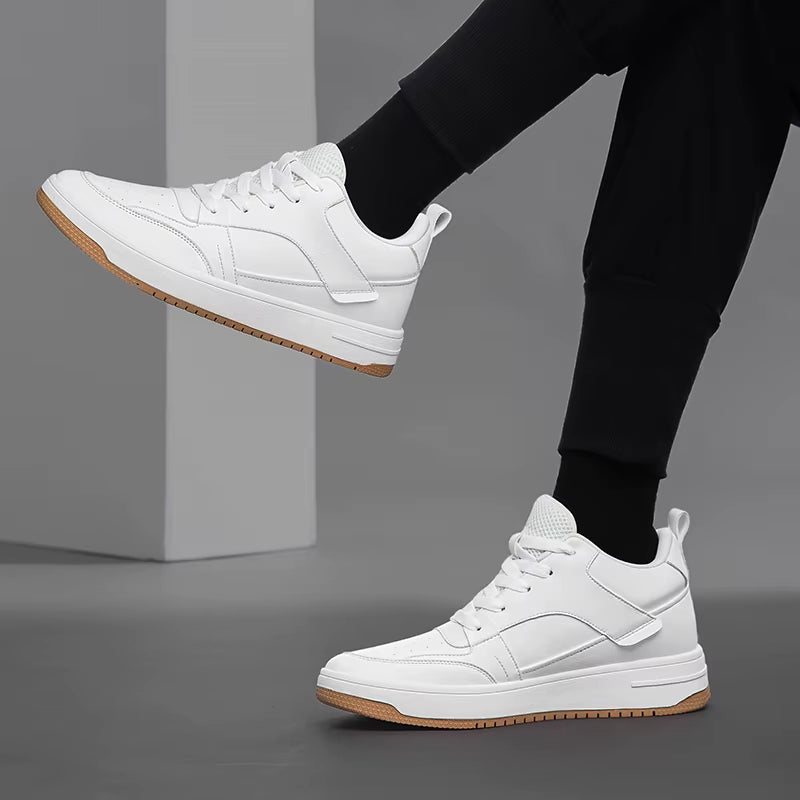 2025 Men'S New Autumn Leather Panel Sneakers - Breathable White Shoes for Casual & Sporty Wear