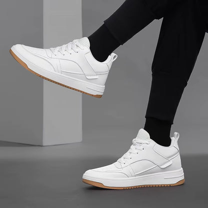 2025 Men'S New Autumn Leather Panel Sneakers - Breathable White Shoes for Casual & Sporty Wear