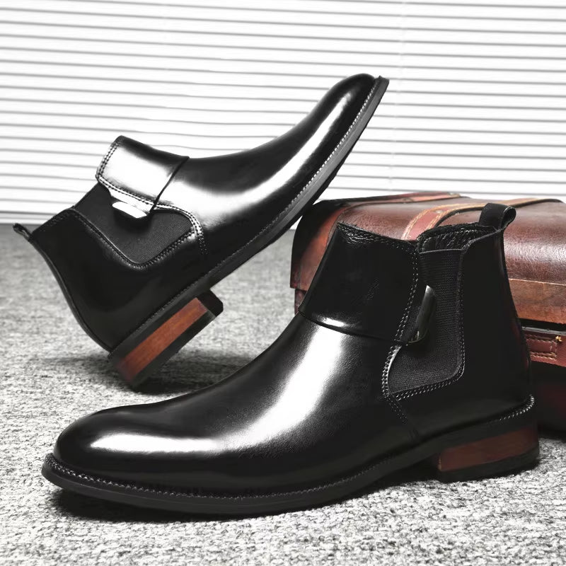 Chelsea Boots Ankle Men Warm Elevator Shoes High Height Increase Insole 6Cm Winter Business Outdoor Man Cow Leather