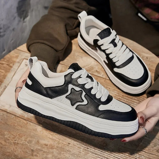 Starry White Casual Shoes 2024 Autumn/Winter Versatile Korean Style Color Block Fashionable Sneakers with Thick Sole for Women