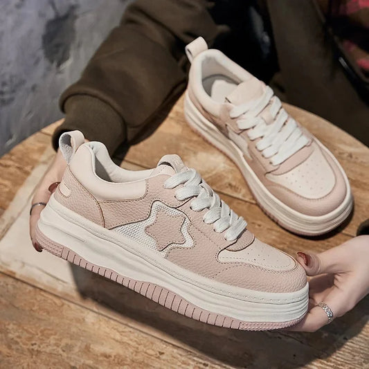 Starry White Casual Shoes 2024 Autumn/Winter Versatile Korean Style Color Block Fashionable Sneakers with Thick Sole for Women