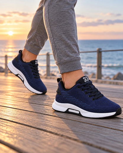 נעלי ספורט מגביהות Power Run בצבע כחול כהה, צילום לייפסטייל בתנועה | StepUp Shoes