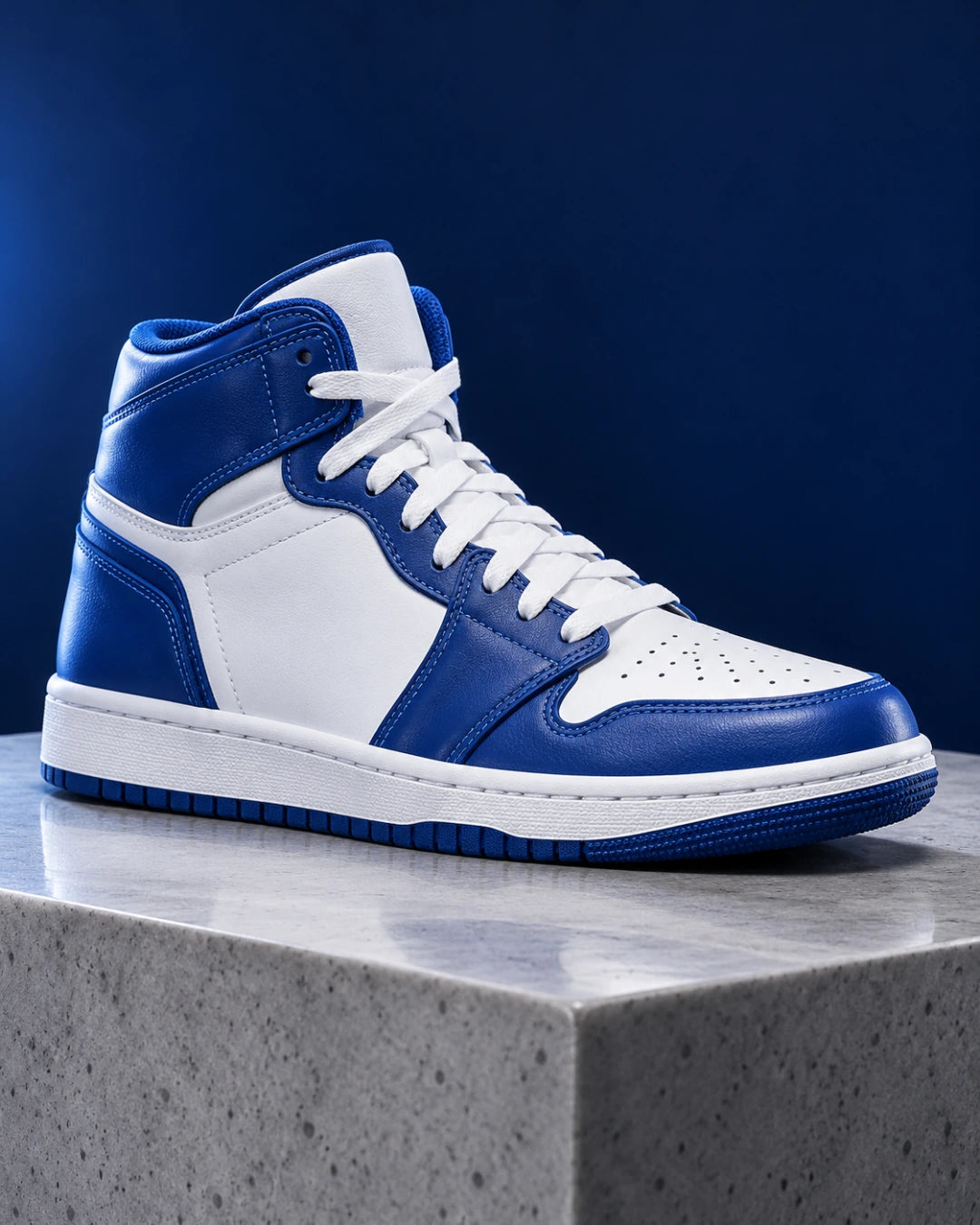 נעלי כדורסל Air Step בצבע לבן וכחול, צילום מוצר בסטודיו