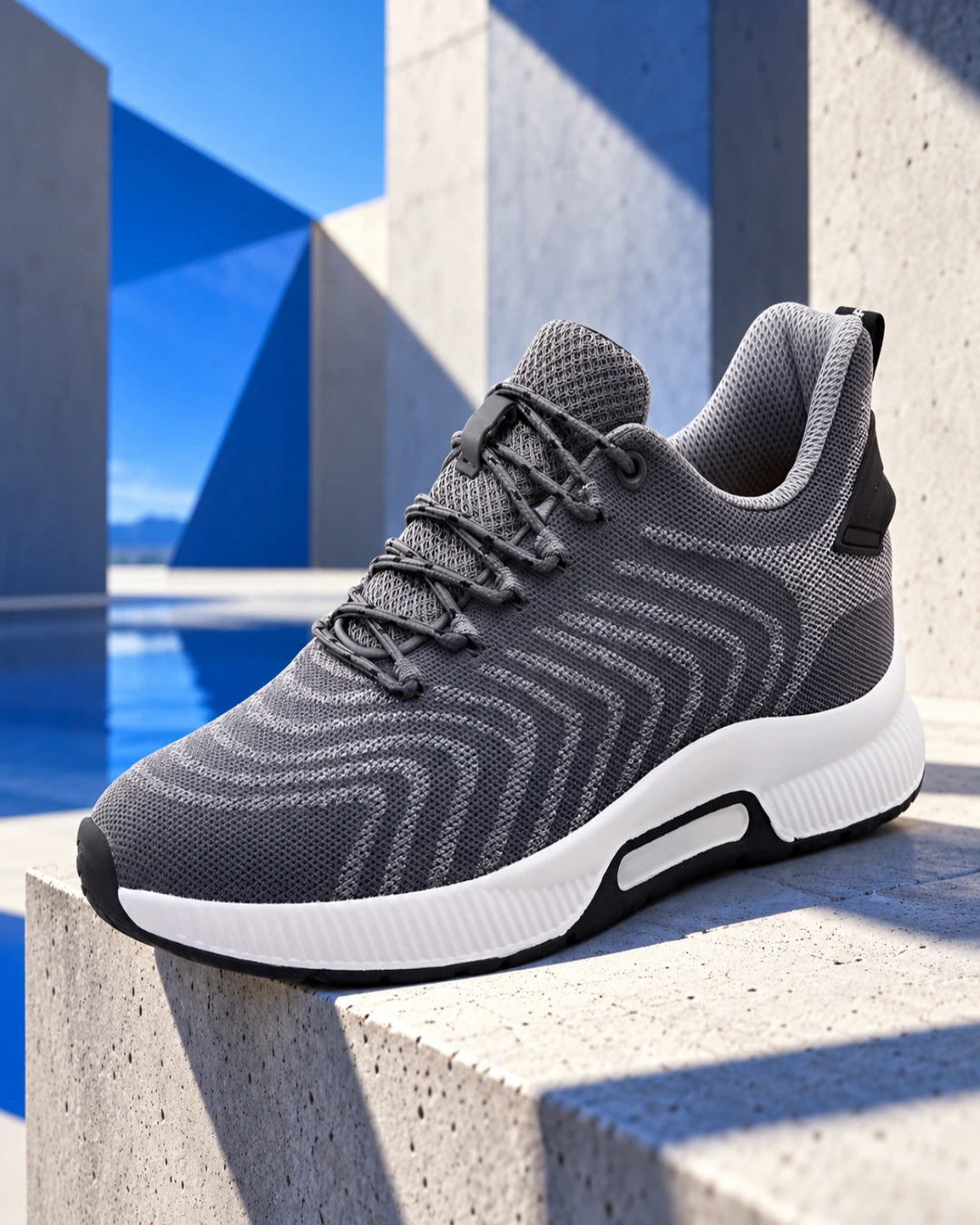 נעלי סניקרס מגביהות דגם  PeakFit בצבע אפור – צילום Editorial | StepUp Shoes