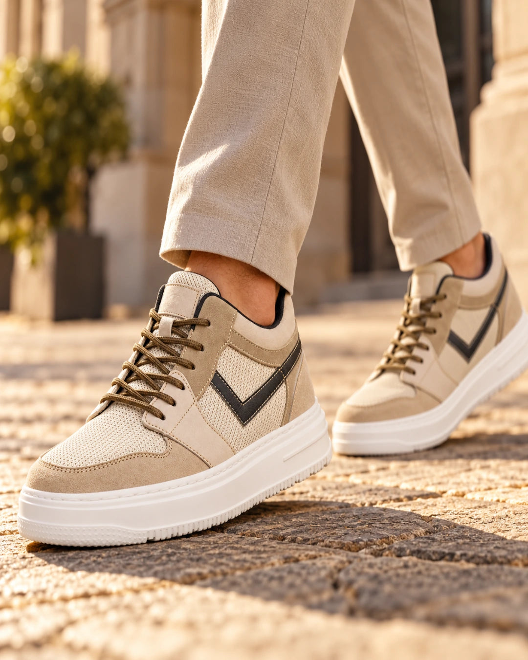 נעלי סניקרס מגביהות דגם UpCore בצבע חאקי – צילום Lifestyle | StepUp Shoes