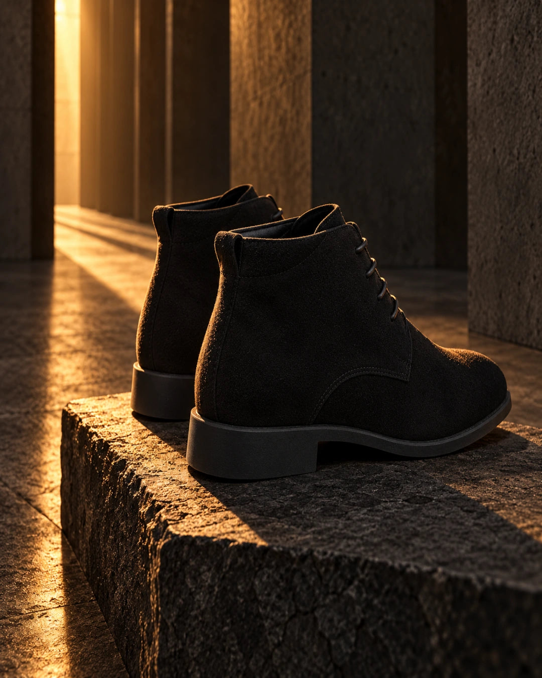 מגפיים מגביהים דגם StepUp Nubuck בצבע שחור – צילום Editorial יצירתי | StepUp Shoes