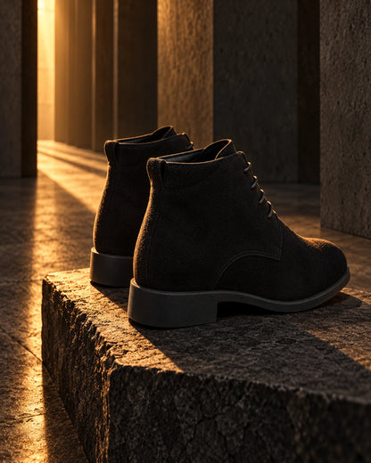 מגפיים מגביהים דגם StepUp Nubuck בצבע שחור – צילום Editorial יצירתי | StepUp Shoes