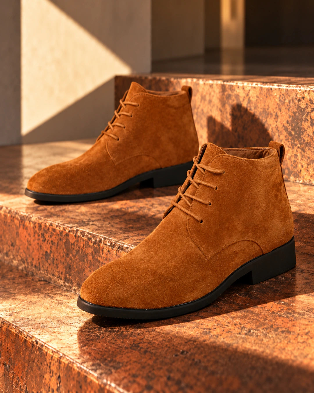 מגפיים מגביהים דגם StepUp Nubuck בצבע חום – צילום Editorial יצירתי | StepUp Shoes