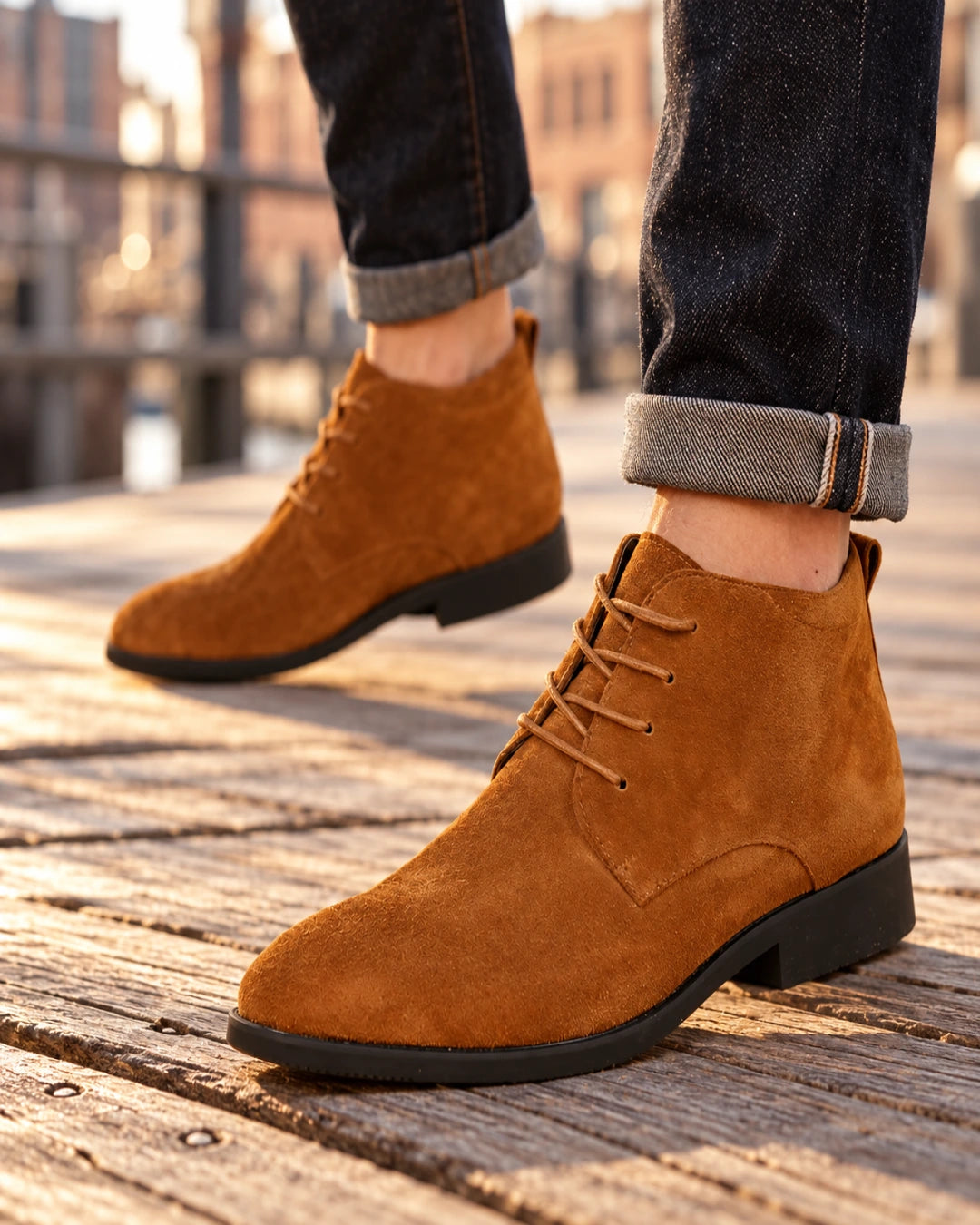 מגפיים מגביהים דגם StepUp Nubuck בצבע חום – צילום Lifestyle | StepUp Shoes
