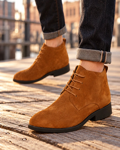 מגפיים מגביהים דגם StepUp Nubuck בצבע חום – צילום Lifestyle | StepUp Shoes