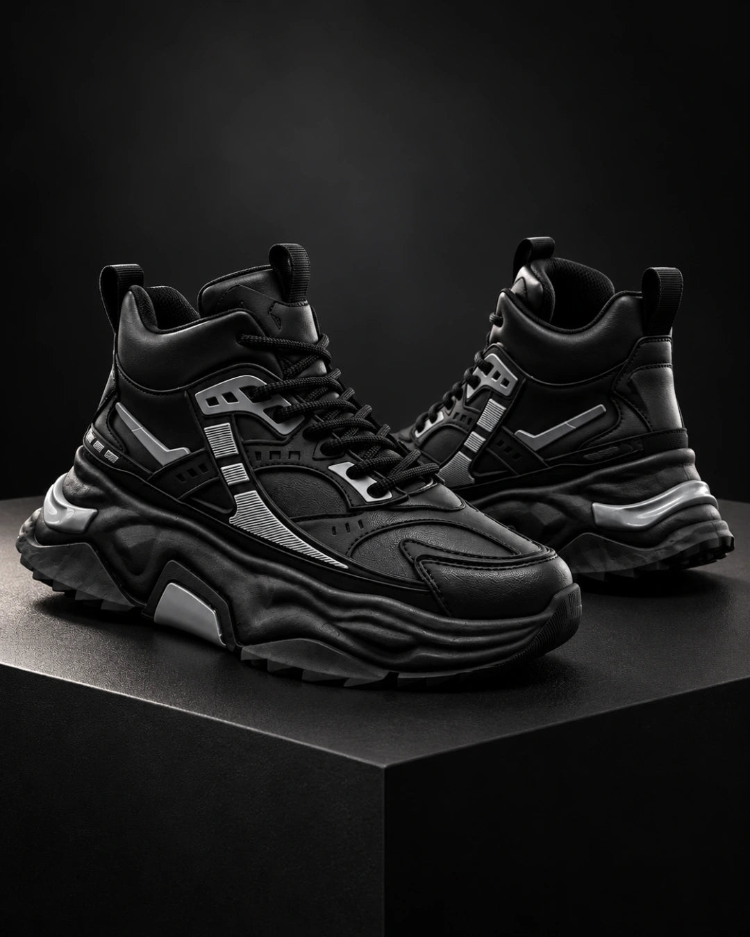 Hype Boost 10CM נעל ספורט מגביהה שחורה, צילום מוצר פרימיום בסטודיו | StepUp Shoes