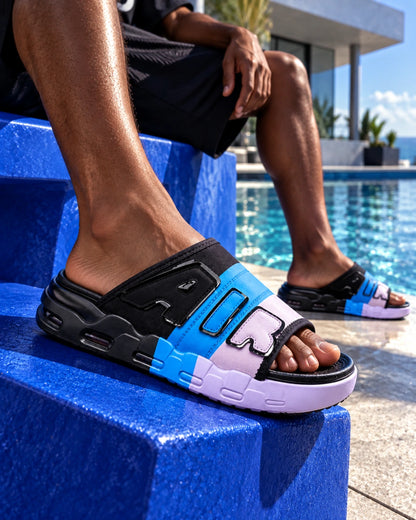 כפכפי קיץ לגברים – Air Cushion Flip Flops בצבע שחור כחול – צילום Editorial יצירתי | StepUp Shoes