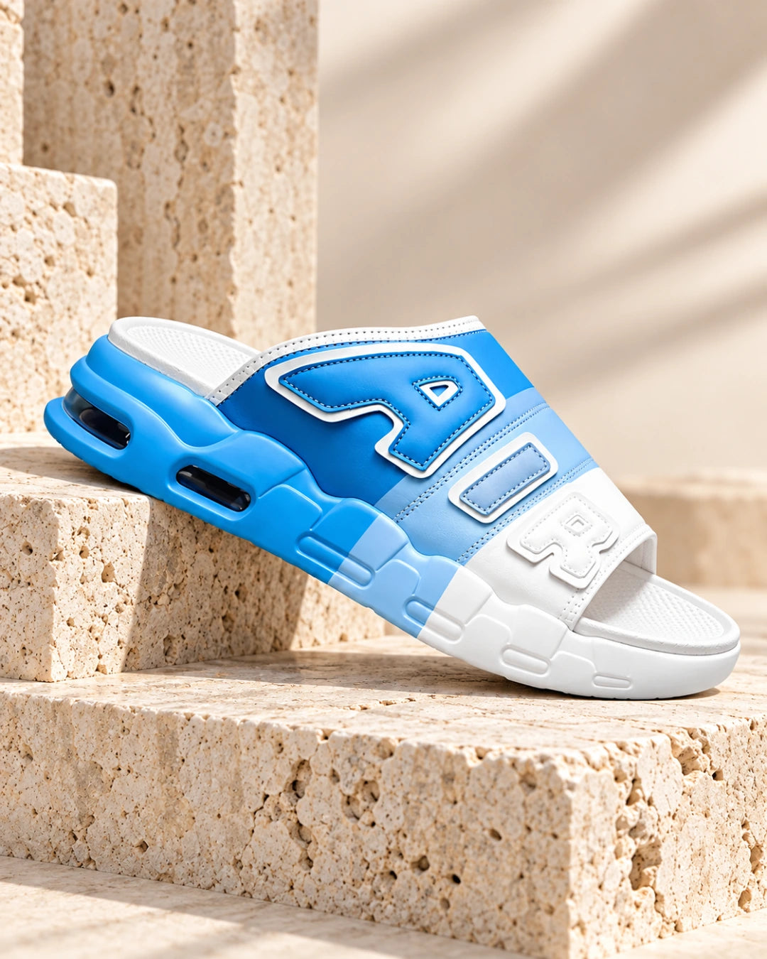 כפכפי קיץ לגברים – Air Cushion Flip Flops בצבע לבן כחול – צילום מוצר בסטודיו | StepUp Shoes