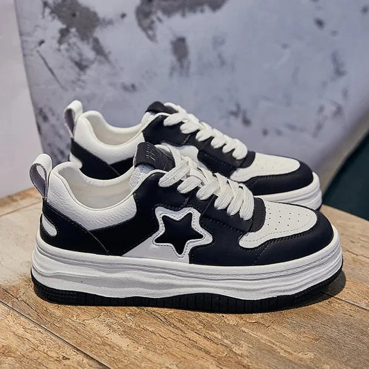 Starry White Casual Shoes 2024 Autumn/Winter Versatile Korean Style Color Block Fashionable Sneakers with Thick Sole for Women