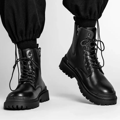 Men'S High Top Desert Workwear Boots Motorcycle Trendy Shoes PU Leather round Toe Low Heel Rubber Outsole Street Style Boots