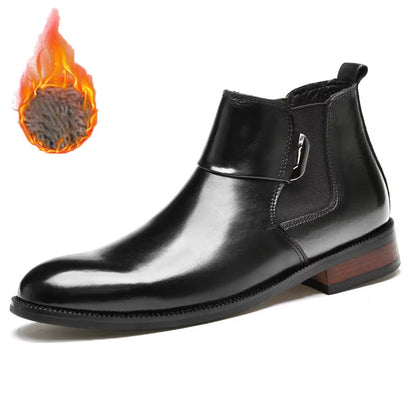 Chelsea Boots Ankle Men Warm Elevator Shoes High Height Increase Insole 6Cm Winter Business Outdoor Man Cow Leather
