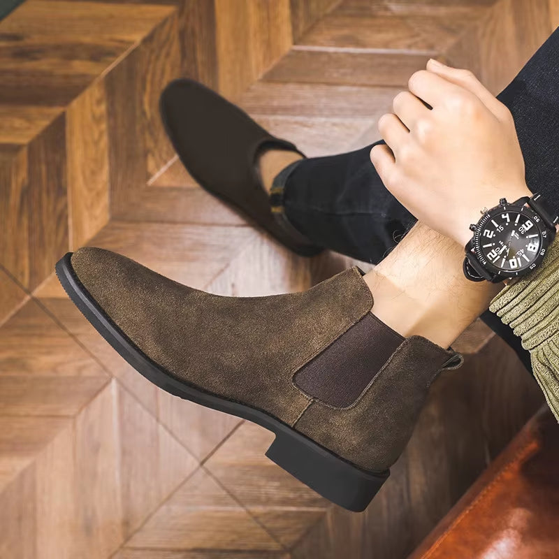 2024 Men'S Chelsea Boots Man Elevator Shoes 8Cm 6Cm Invisible Height Increasing Shoes Men Ankle Boots Inner Increase Short Boots