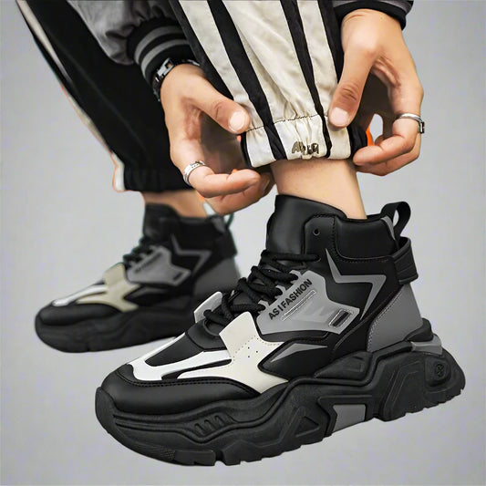 Men'S High Top Thick Bottom Sports Shoes 12CM Heightening Inner Design Casual Leisure Dad Shoes Synthetic Leather Rubber Sole