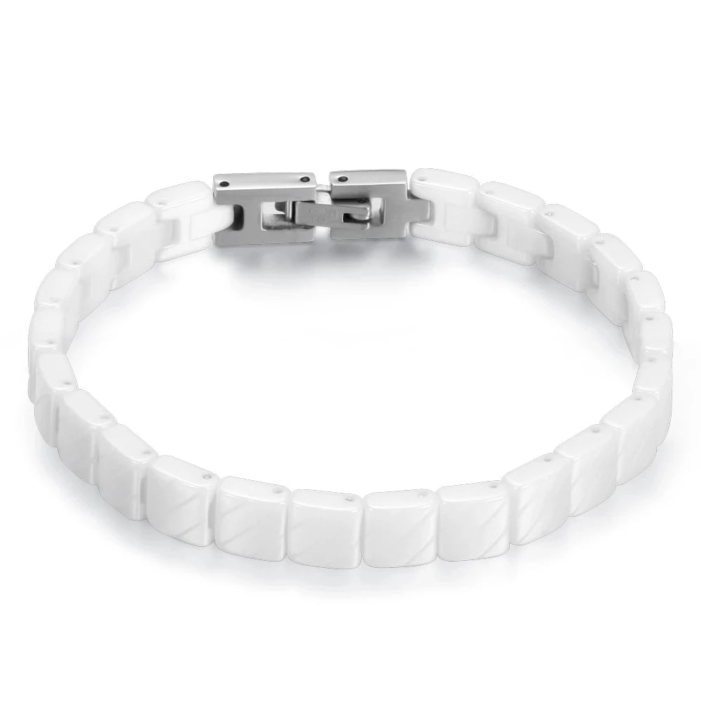 Fashion White/Black Ceramic Wrap Bracelet &Bangle for Men Women 12Mm Width Stainless Steel Charm Bracelet