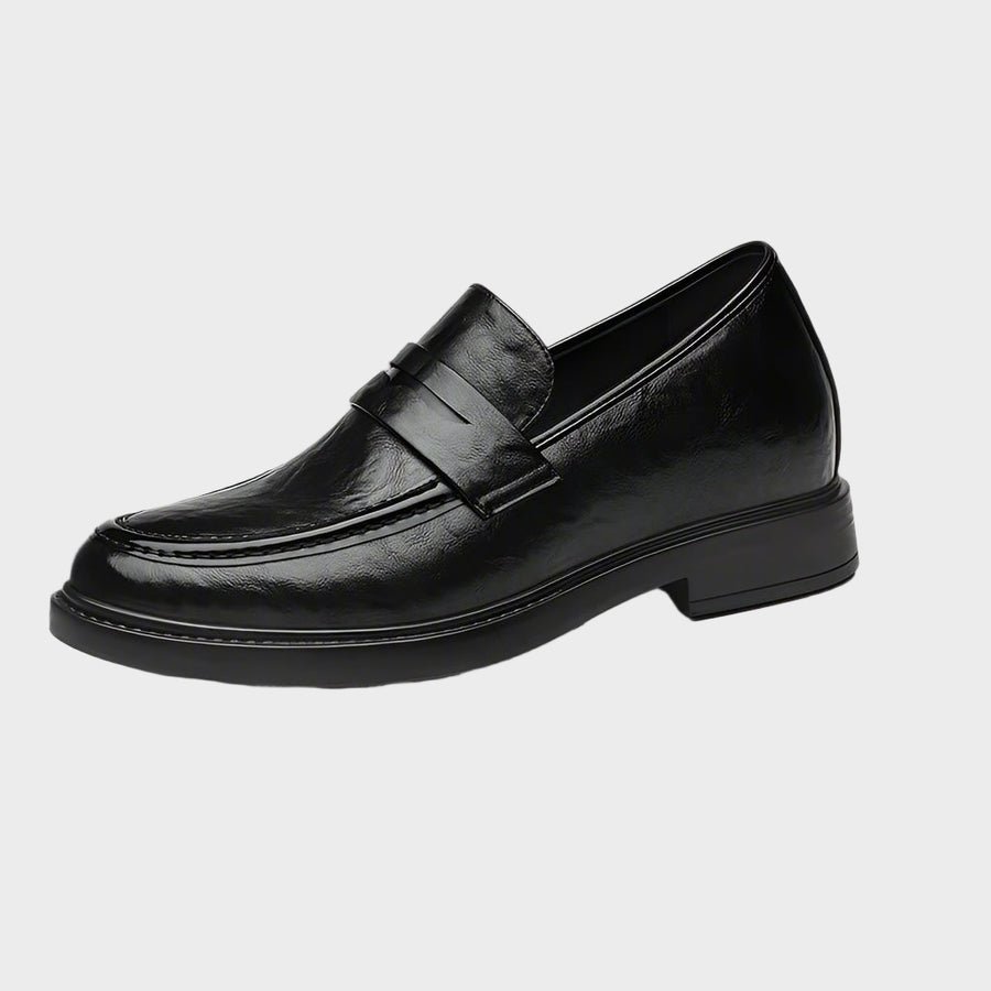Men Cow Leather Elevator Shoes Slip-On Business Casual Loafers Breathable Comfort Invisible Height Increasing Driving Moccasins
