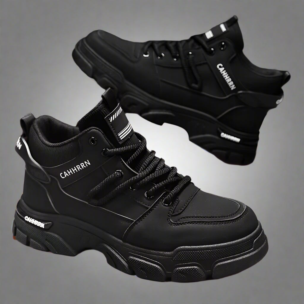 Men'S High-Top Boots Autumn Winter Waterproof Leather Workwear Sle 0Cm Heightening Casual round Toe Rubber Sole