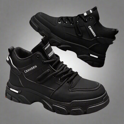 Men'S High-Top Boots Autumn Winter Waterproof Leather Workwear Sle 0Cm Heightening Casual round Toe Rubber Sole