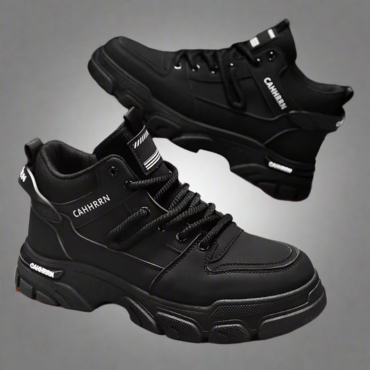 Men'S High-Top Boots Autumn Winter Waterproof Leather Workwear Sle 0Cm Heightening Casual round Toe Rubber Sole