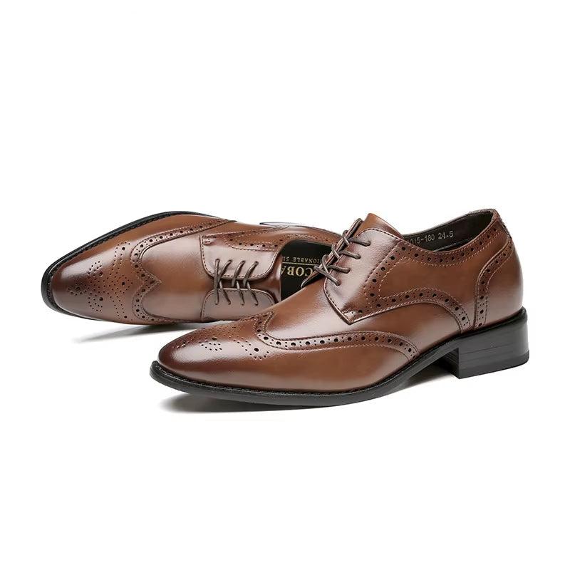High Quality Genuine Leather Brogue Men Elevator Shoes 6CM Height Increase Oxford Men Formal Dress Shoes Business Office Wedding