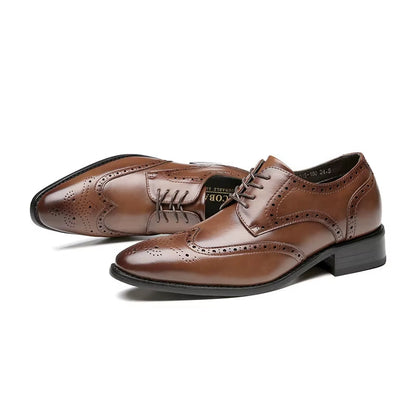 High Quality Genuine Leather Brogue Men Elevator Shoes 6CM Height Increase Oxford Men Formal Dress Shoes Business Office Wedding