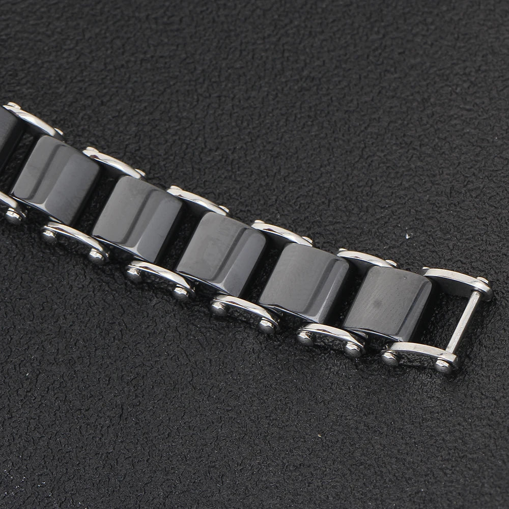 Fashion White/Black Ceramic Wrap Bracelet &Bangle for Men Women 12Mm Width Stainless Steel Charm Bracelet