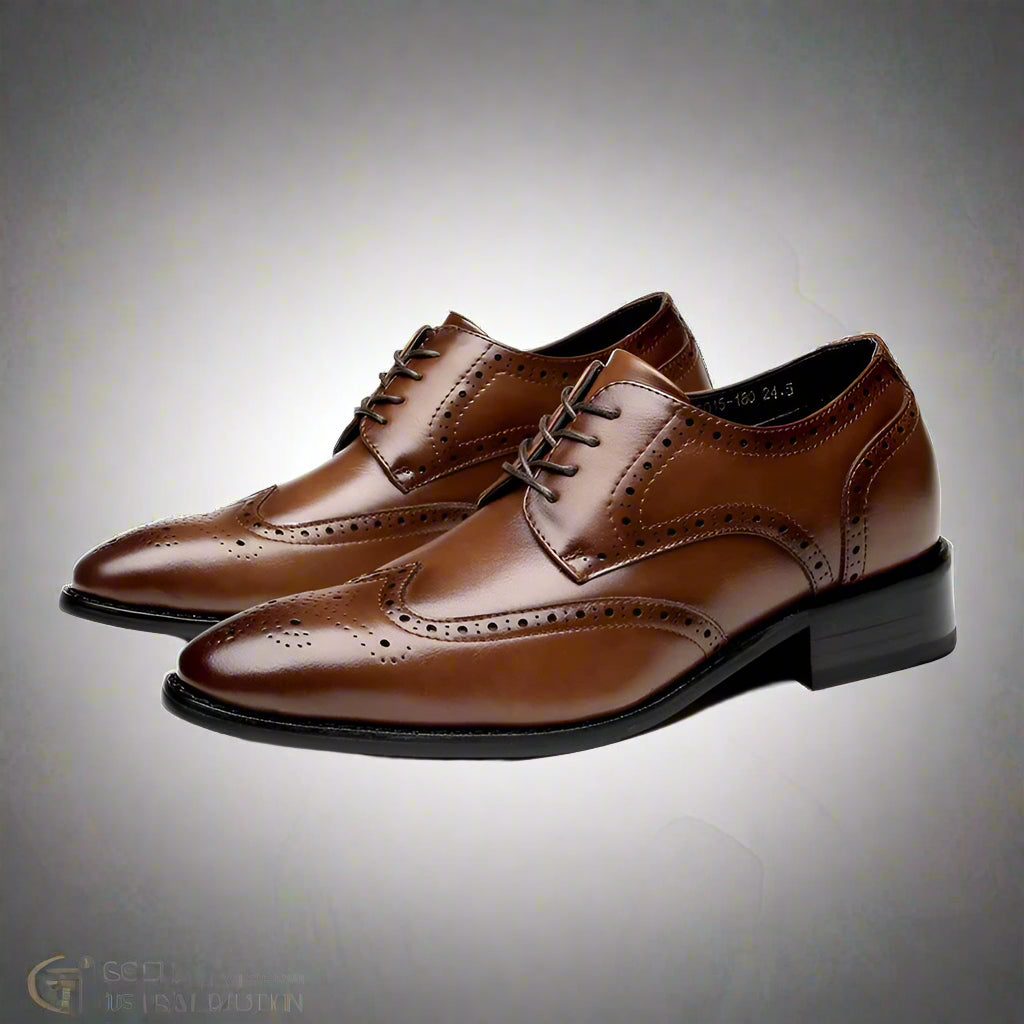 High Quality Genuine Leather Brogue Men Elevator Shoes 6CM Height Increase Oxford Men Formal Dress Shoes Business Office Wedding