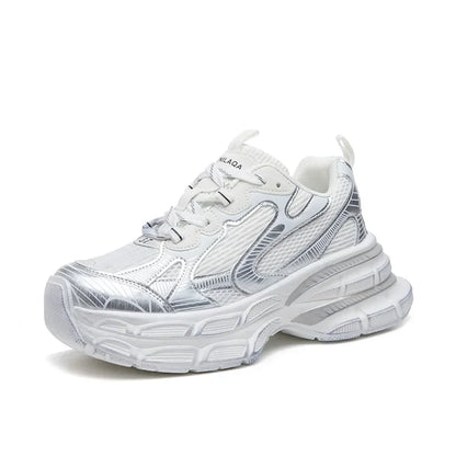 Women'S Thick Bottom Breathable Sports Shoes Spring New Style Casual Increased Height Rubber Outsole Grid Lining All Season