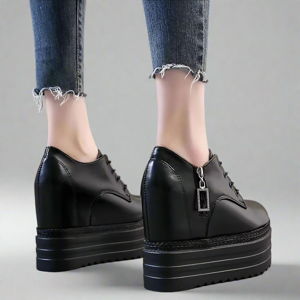 Korean Style 12CM Platform High Heel Women'S Shoes Internal Increase Shoes Lace-Up Sneakers Versatile Spring Autumn Women'S Foot