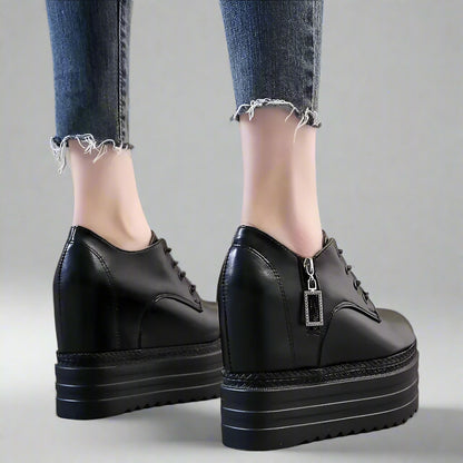 Korean Style 12CM Platform High Heel Women'S Shoes Internal Increase Shoes Lace-Up Sneakers Versatile Spring Autumn Women'S Foot