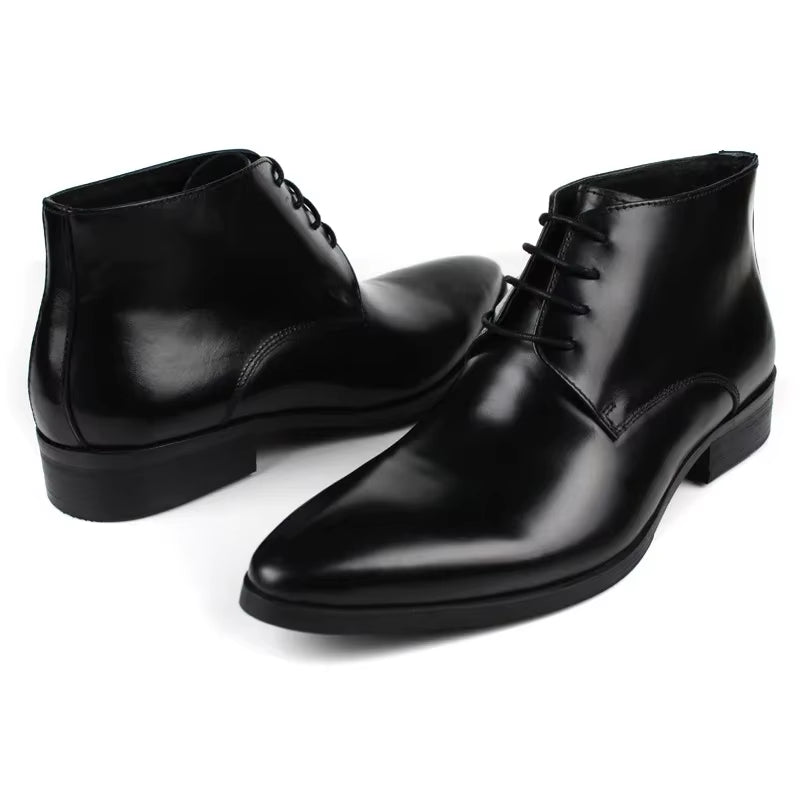 New Men'S Leather Short Boots High Top Work Shoes Comfortable Cow Leather Ankle Boots with Lace-Up Closure Winter Season