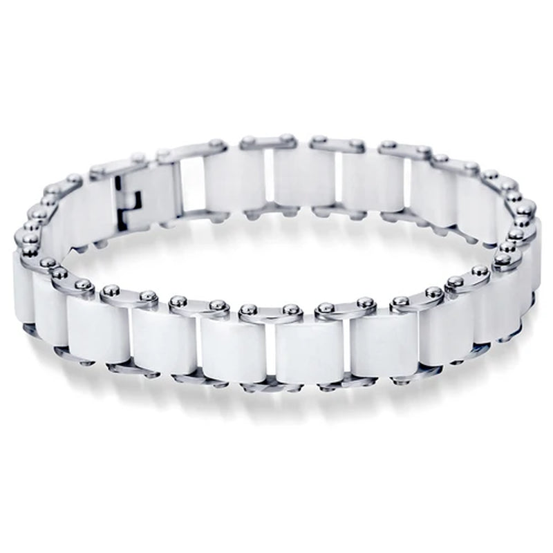 Fashion White/Black Ceramic Wrap Bracelet &Bangle for Men Women 12Mm Width Stainless Steel Charm Bracelet