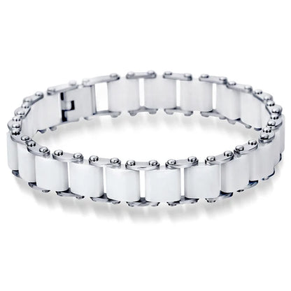 Fashion White/Black Ceramic Wrap Bracelet &Bangle for Men Women 12Mm Width Stainless Steel Charm Bracelet