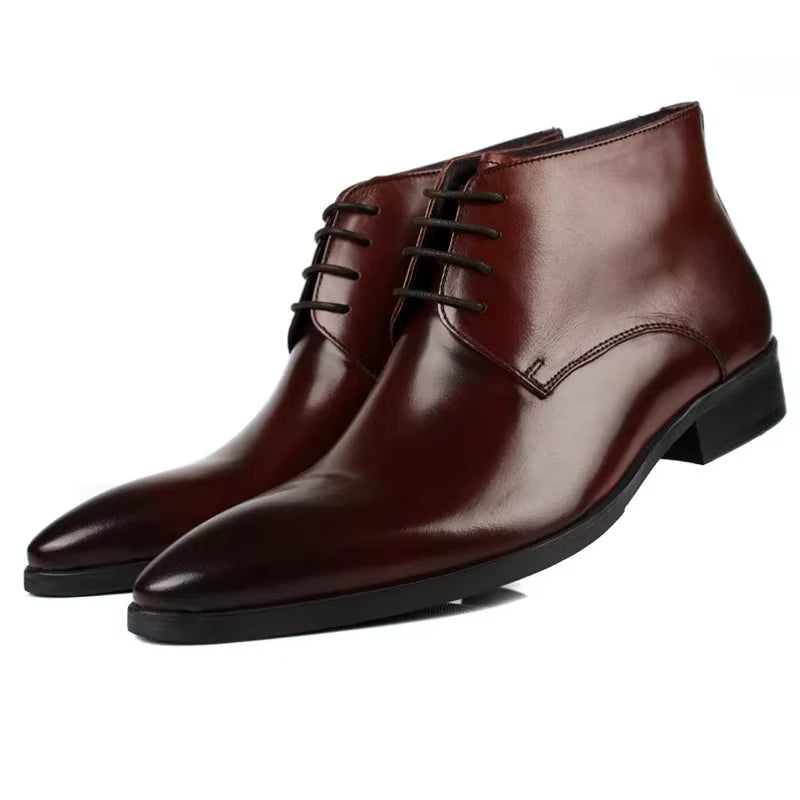 New Men'S Leather Short Boots High Top Work Shoes Comfortable Cow Leather Ankle Boots with Lace-Up Closure Winter Season
