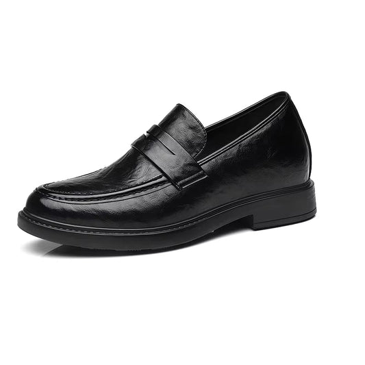 Men Cow Leather Elevator Shoes Slip-On Business Casual Loafers Breathable Comfort Invisible Height Increasing Driving Moccasins