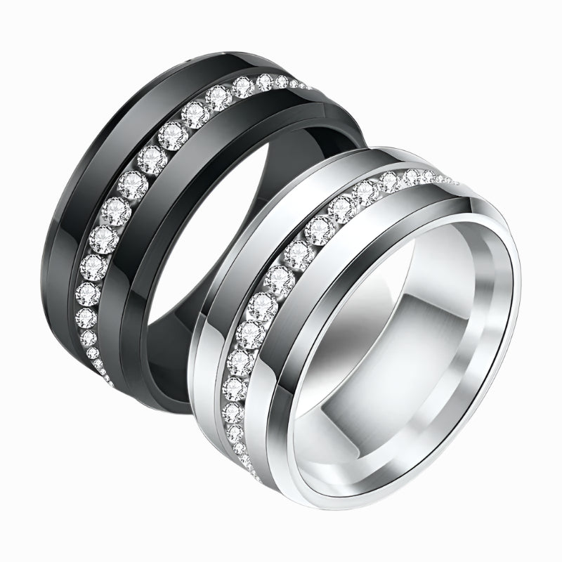 Black and Silver Color Titanium Stainless Steel Rings for Women White CZ Stone Fashion Jewelry Wholesale