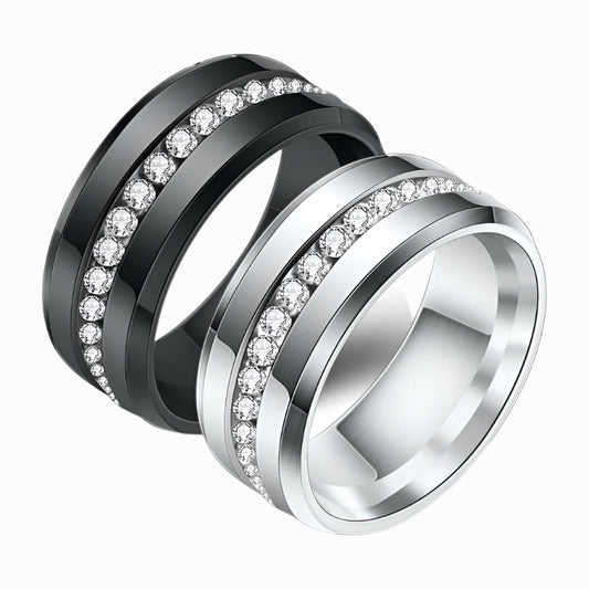 Black and Silver Color Titanium Stainless Steel Rings for Women White CZ Stone Fashion Jewelry Wholesale