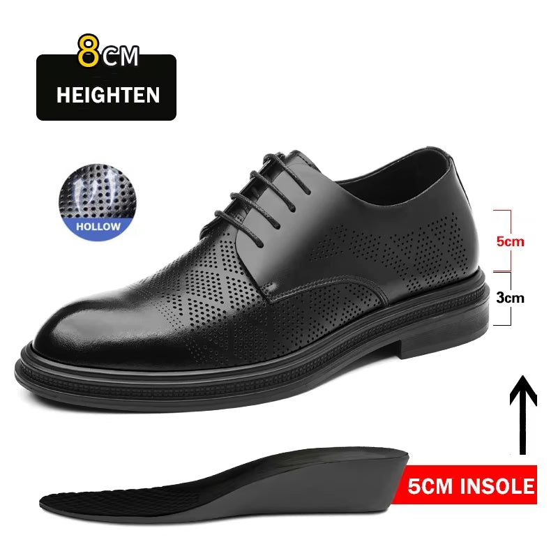 Hollow Out Elevator Shoes Men Dress Shoes 3/6/8 Cm Formal Shoes Spring/Summer Classic Business Luxury Men Oxfords Lift Suit Shoe