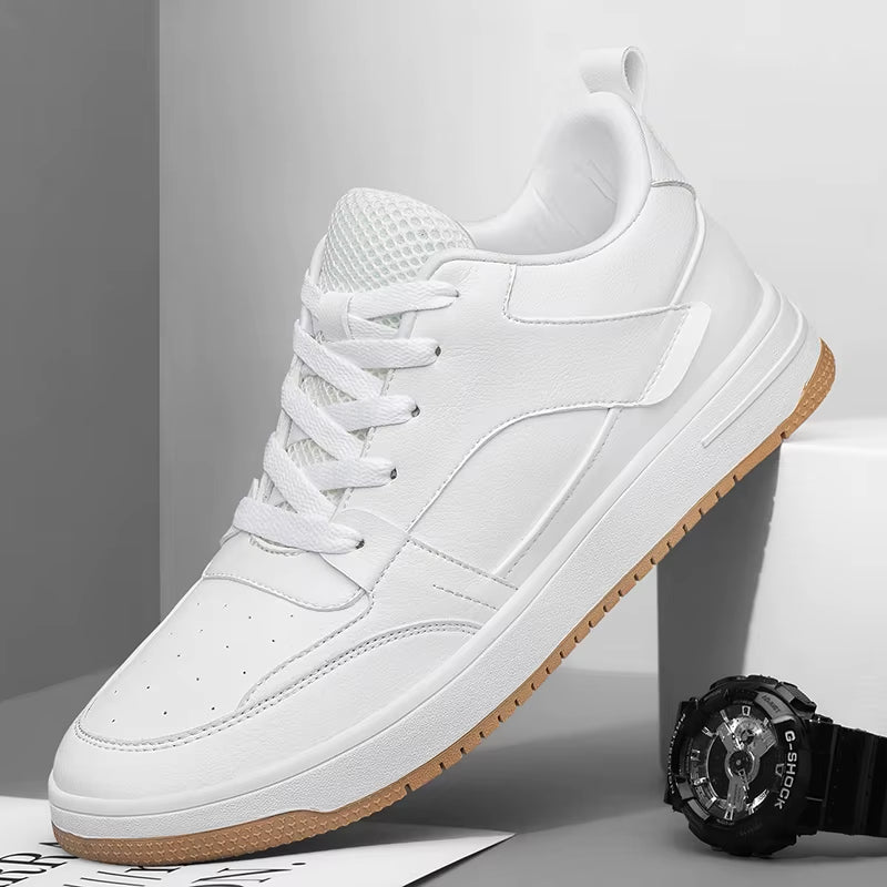 2025 Men'S New Autumn Leather Panel Sneakers - Breathable White Shoes for Casual & Sporty Wear