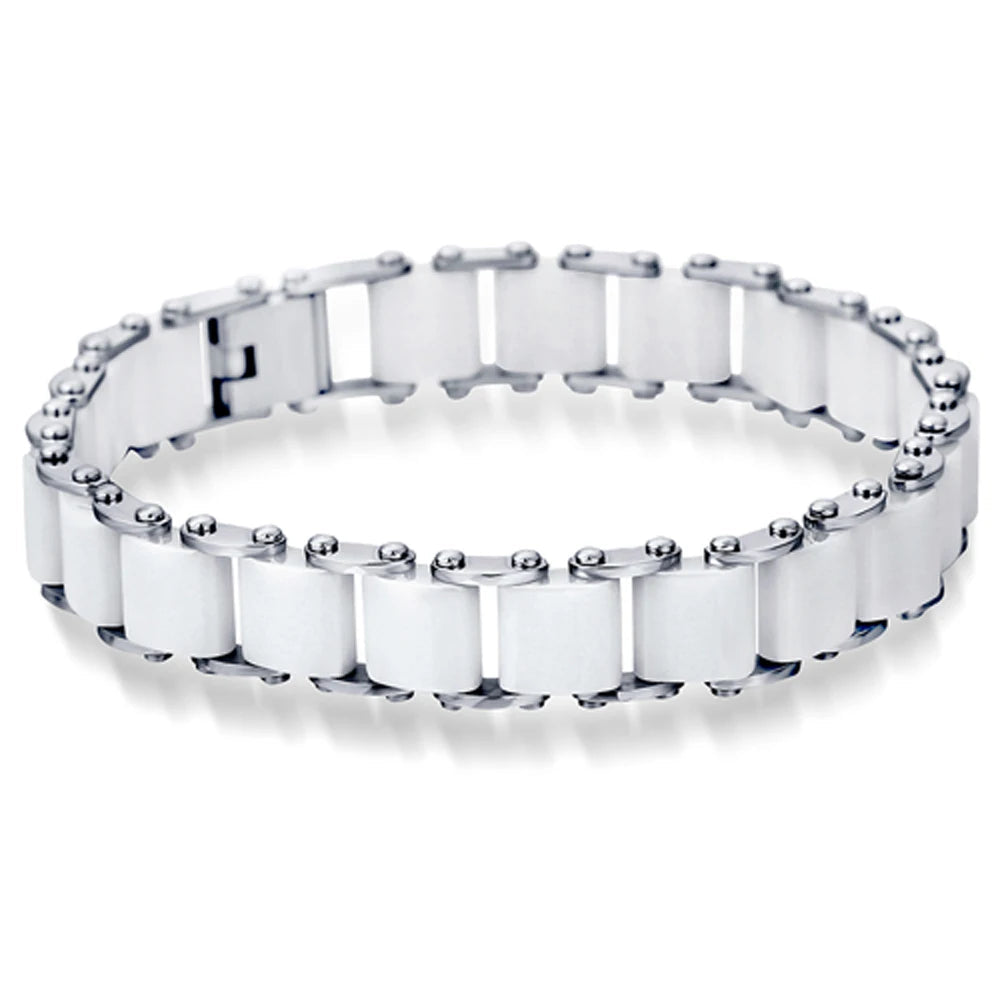 Fashion White/Black Ceramic Wrap Bracelet &Bangle for Men Women 12Mm Width Stainless Steel Charm Bracelet