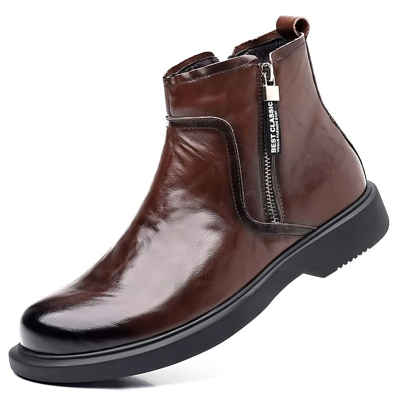 Fashion Genuine Leather Ankle Boots for Men Autumn Winter Velvet Warm Men'S Chelsea Boots New Designer Casual Dress Shoes Man