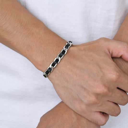 Men Black Chain Bracelets for Women, Stylish 7.5MM Stainless Steel Cuban Links Chain Wristband Gift Jewelry