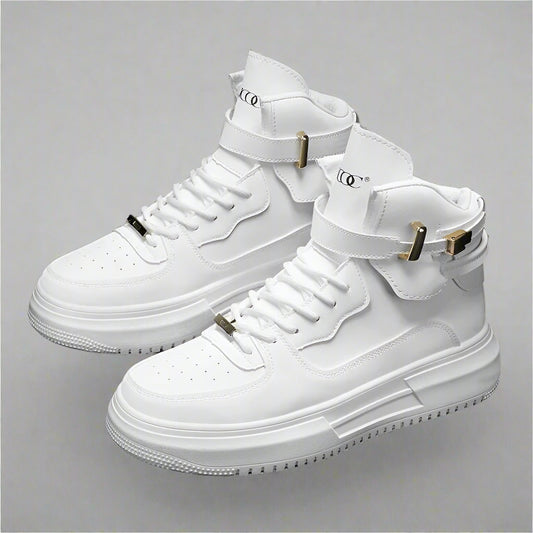 New Autumn/Winter Men'S Casual Sneakers 12Cm Increased Height 10Cm Thick Sole White Shoes High Top Rubber Base Male Footwear